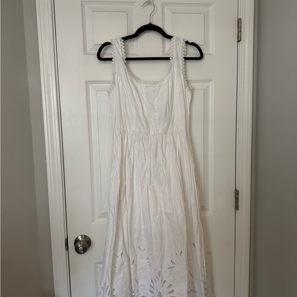 Avec Les Filles Embroidered Cotton Poplin Midi Dress in White